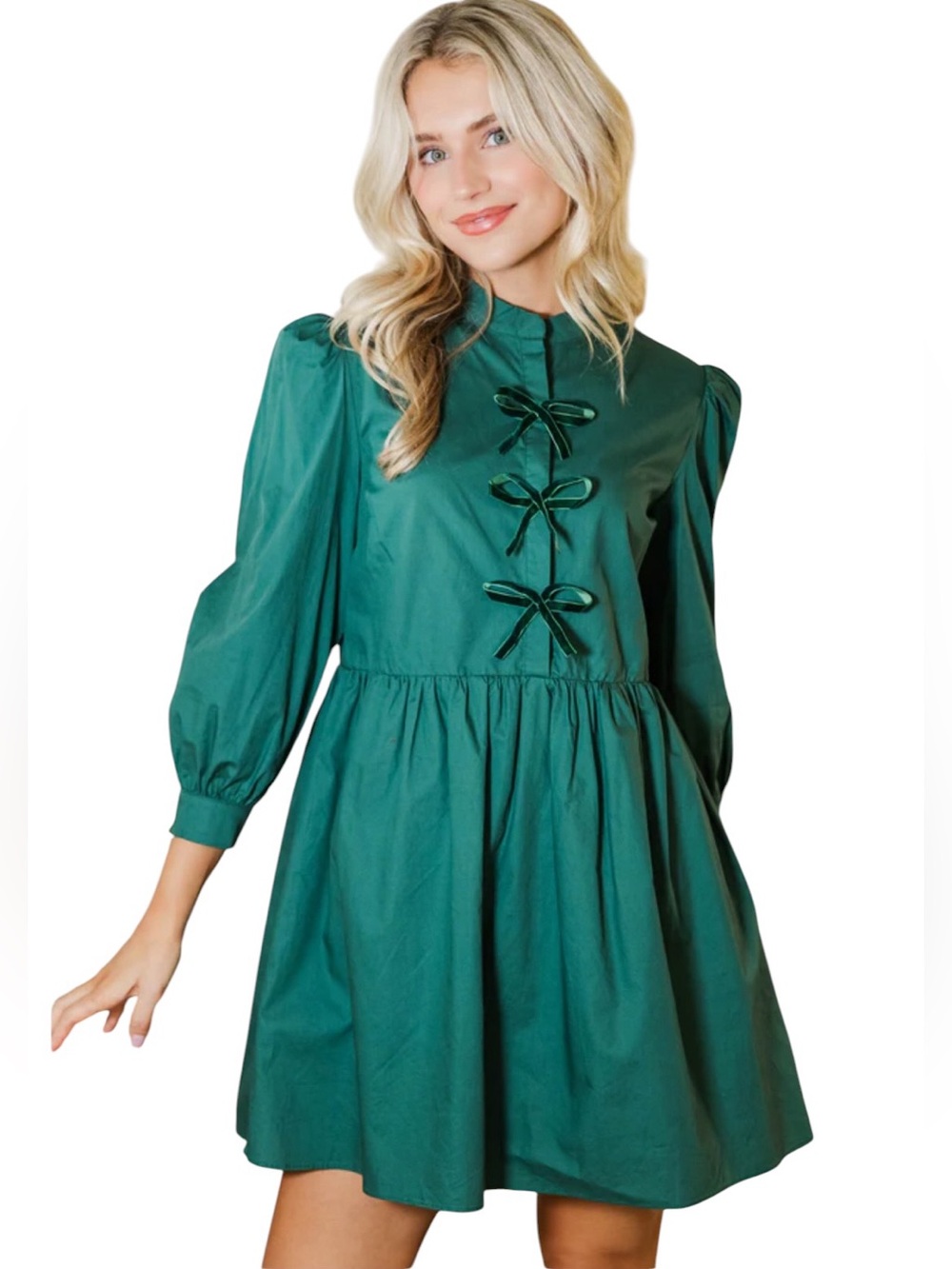 Shop the Mints there’s always hope mini dress in emerald green bow puff sleeve